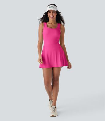 Softlyzero™ Airy Robe active mini de danse 2-en-1 dos nu, encolure en U, bretelles croisées, poches latérales et toucher frais - Facile à enfiler