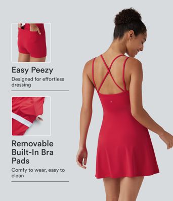 SoftlyZero™ Airy Built-in Bra 2-in-1 Cool Touch Mini Tennis Active Dress with Pockets-Easy Peezy Edition-UPF50+