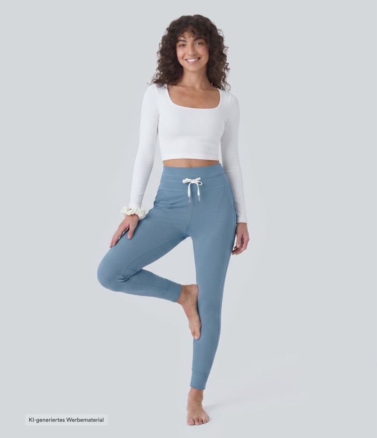 Softlyzero™ Plush Jogginghose mit hohem Bund, Kordelzug, Seitentasche, schlichte Jogginghose in voller Länge