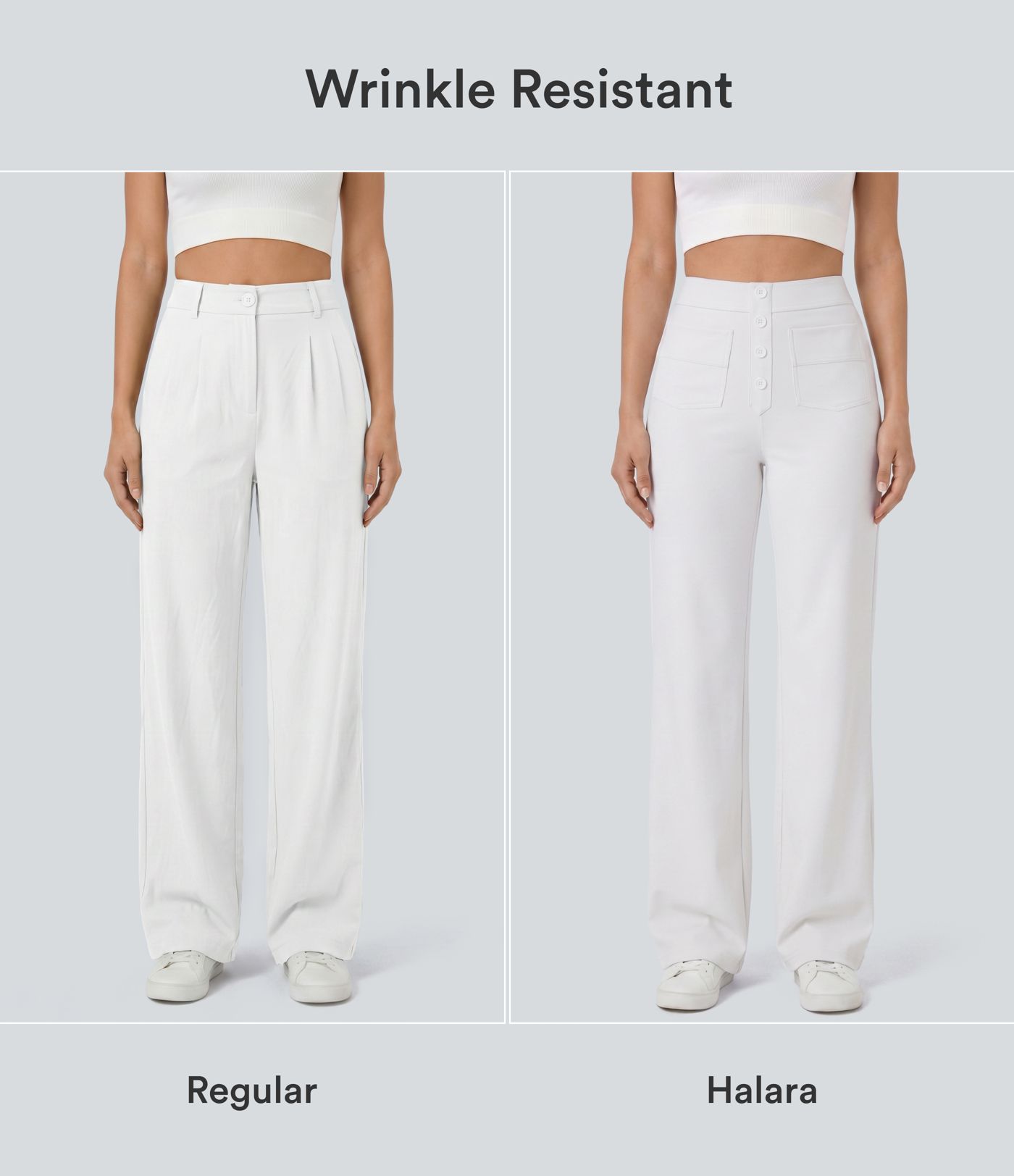 Lässige Stoffhose mit hohem Bund und mehreren Taschen und geradem Bein