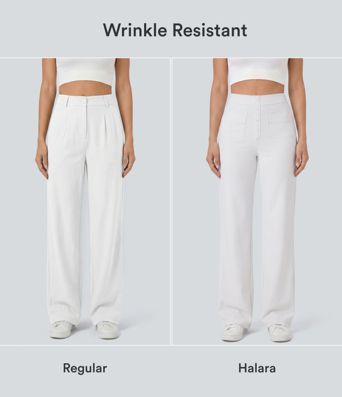Lässige Stoffhose mit hohem Bund und mehreren Taschen und geradem Bein