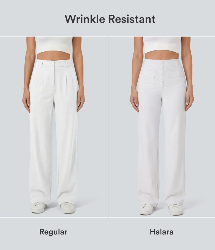 Lässige Stoffhose mit hohem Bund und mehreren Taschen und geradem Bein