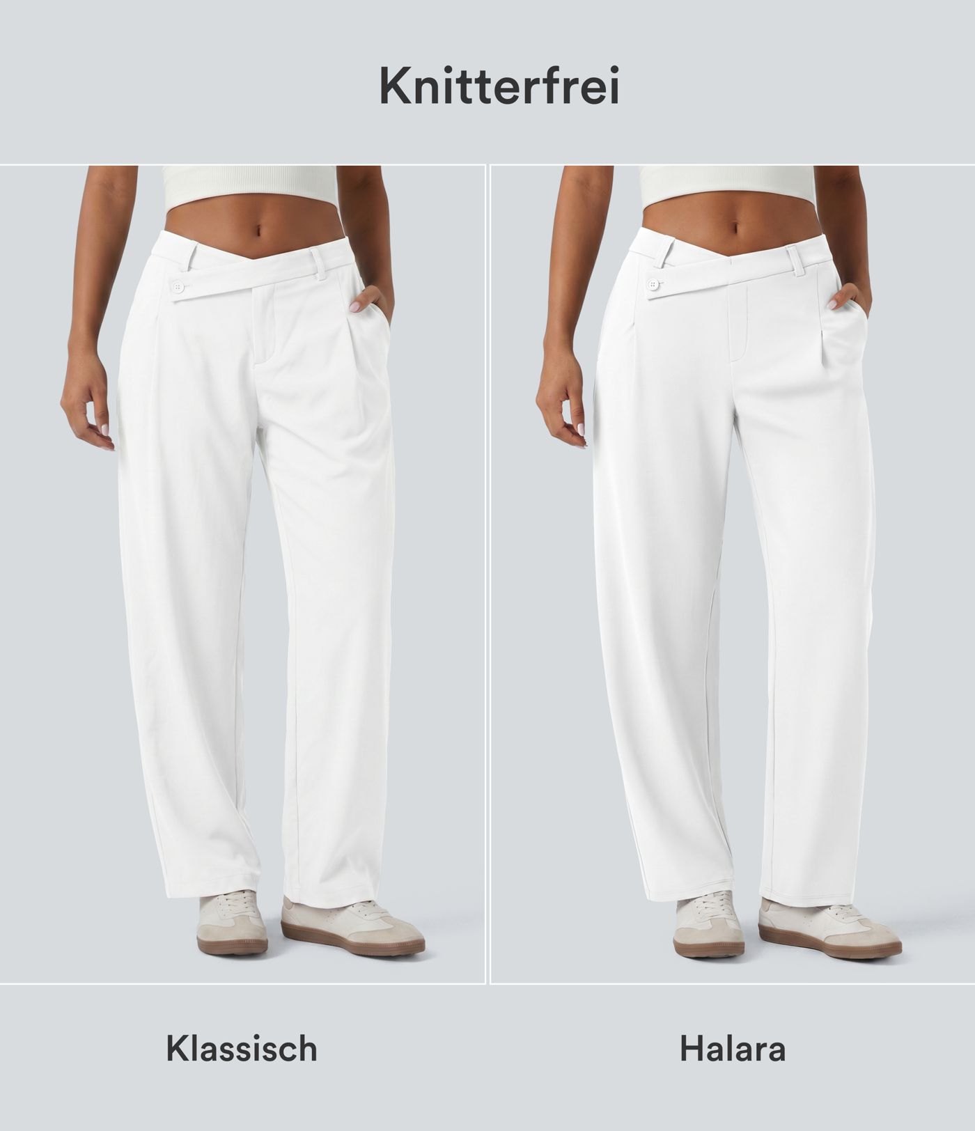 Halara Flex™ DayStretch - Bürohose mit mittelhhoem Crossover-Bund, Seitentaschen und Barrel-Leg