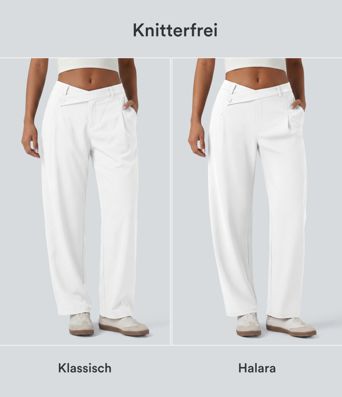 Halara Flex™ DayStretch - Bürohose mit mittelhhoem Crossover-Bund, Seitentaschen und Barrel-Leg