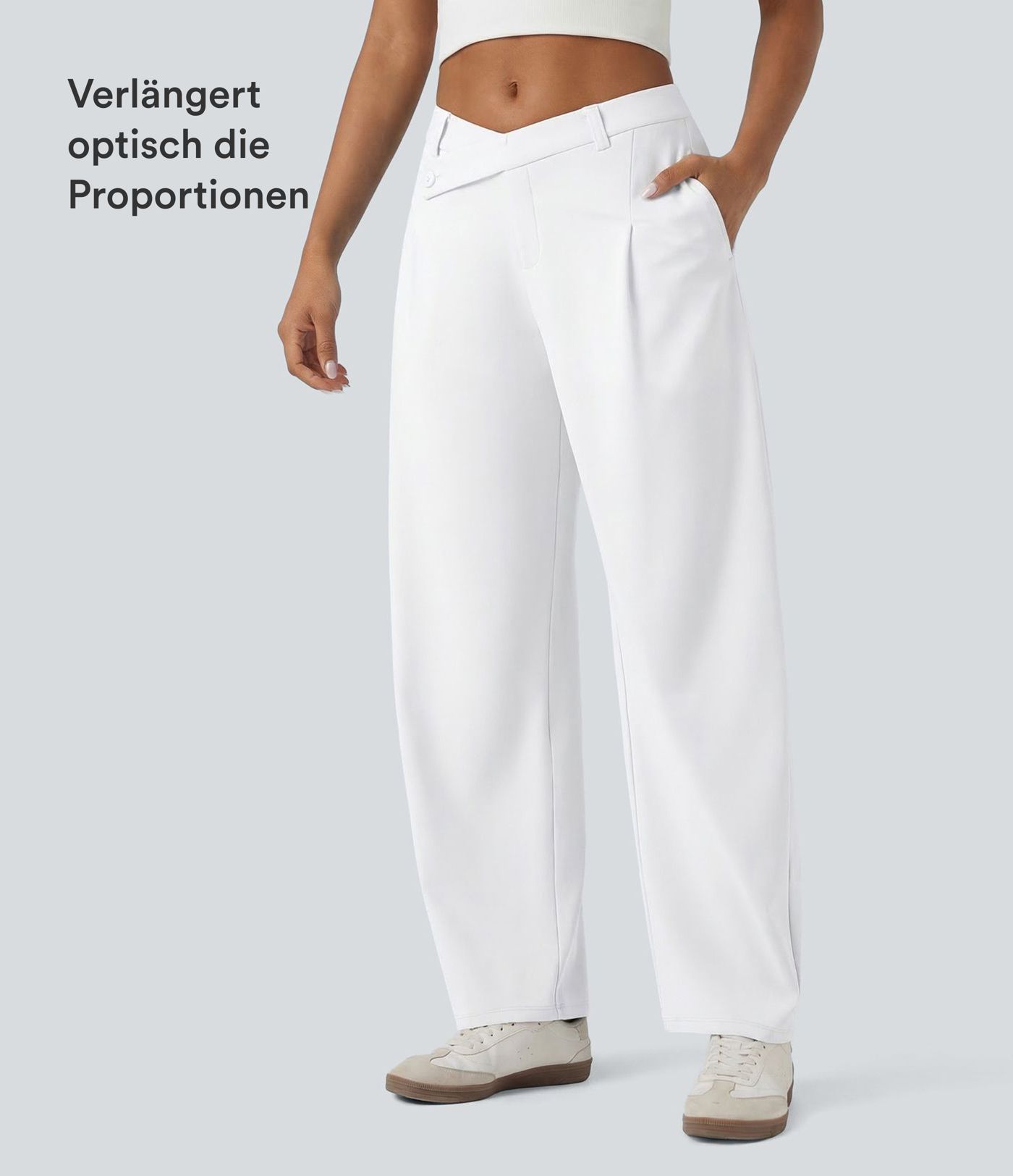 Halara Flex™ DayStretch - Bürohose mit mittelhhoem Crossover-Bund, Seitentaschen und Barrel-Leg