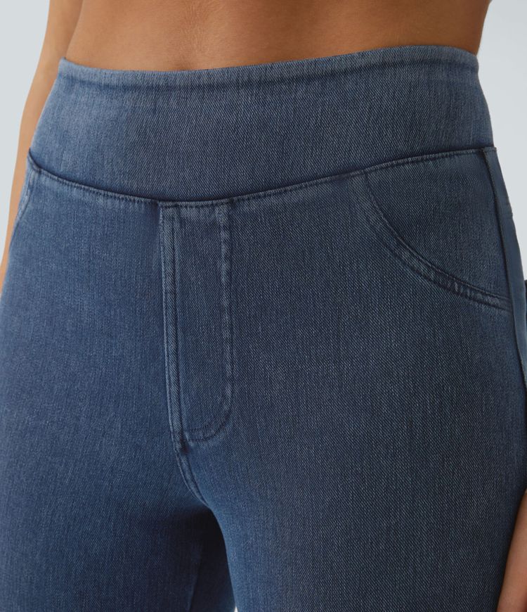 Halara Flex™ Jeans Jeggings aus elastischem Strick-Denim mit hohem Bund und Gesäßtaschen