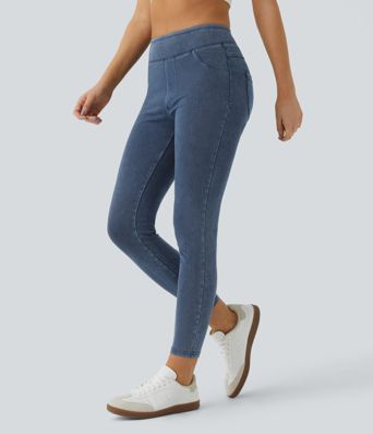 Halara Flex™ Jeans Jeggings aus elastischem Strick-Denim mit hohem Bund und Gesäßtaschen