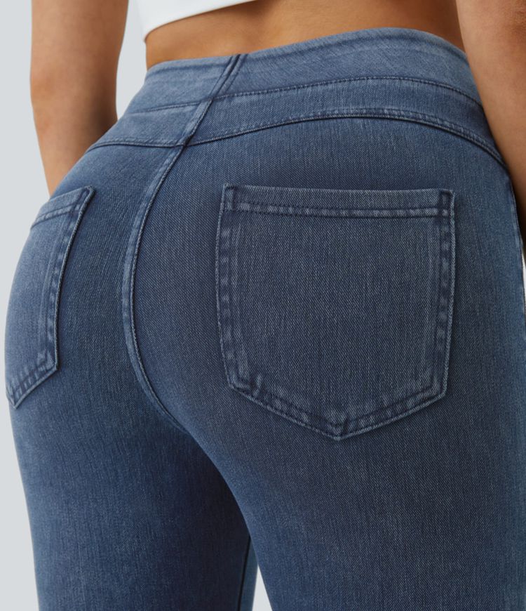 Halara Flex™ Jeans Jeggings aus elastischem Strick-Denim mit hohem Bund und Gesäßtaschen