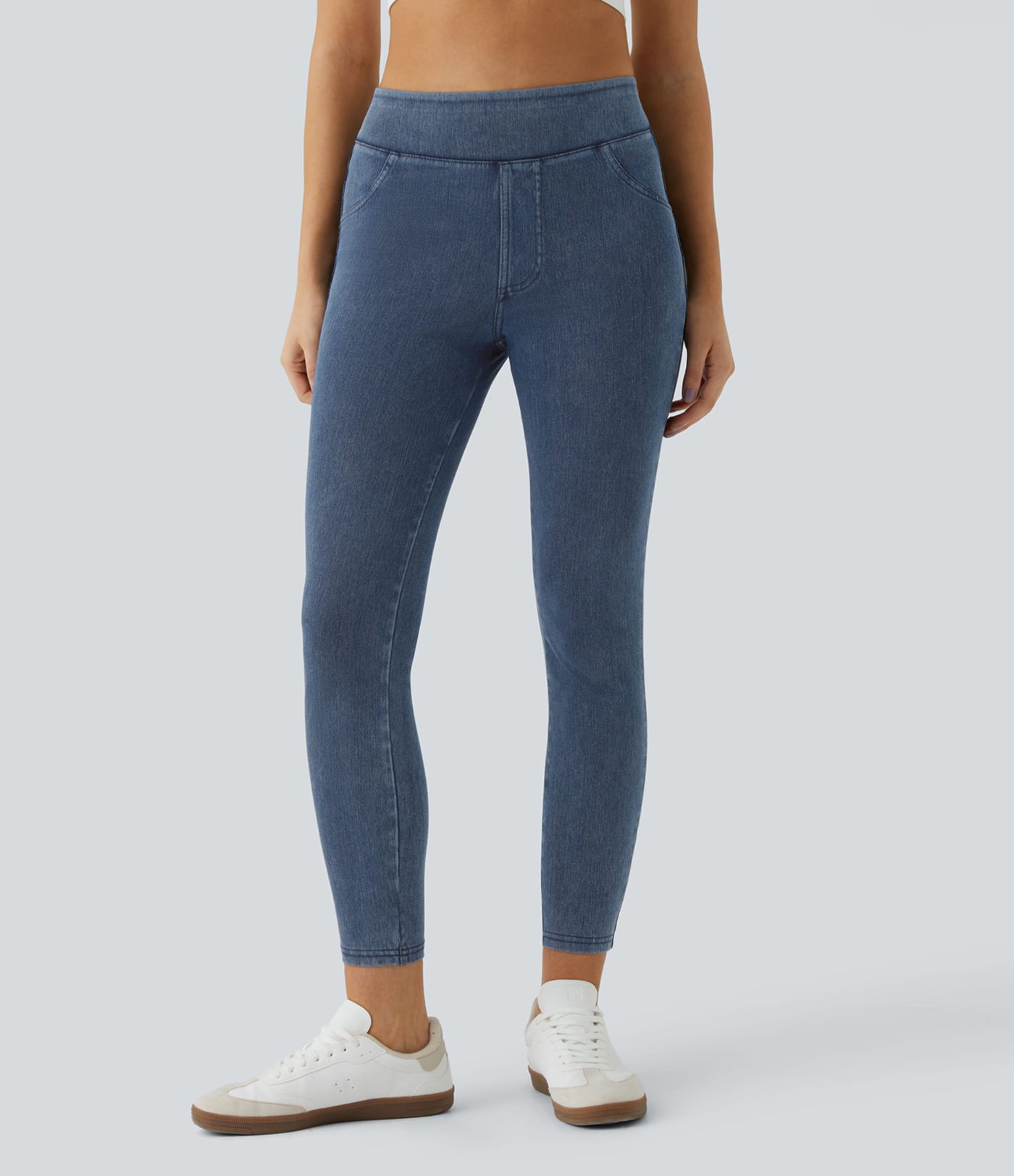 Halara Flex™ Jeans Jeggings aus elastischem Strick-Denim mit hohem Bund und Gesäßtaschen