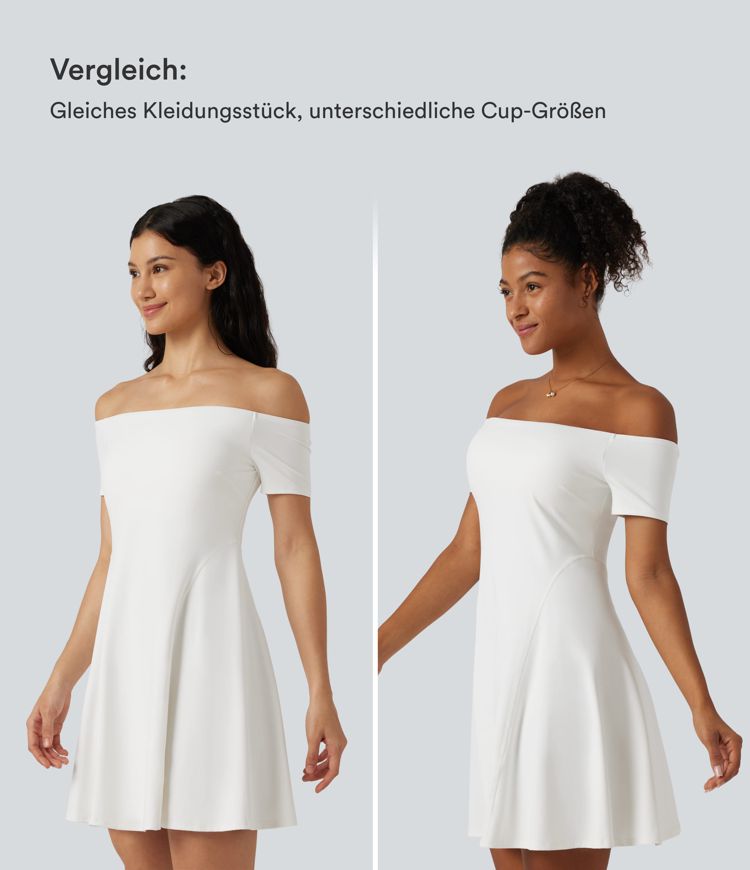 Softlyzero™ Plush - Schulterfreies Minikleid mit kurzen Ärmeln und integriertem BH - B-DD Cups