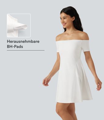 Softlyzero™ Plush - Schulterfreies Minikleid mit kurzen Ärmeln und integriertem BH - B-DD Cups