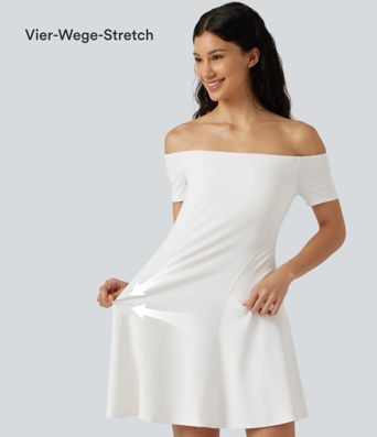 Softlyzero™ Plush - Schulterfreies Minikleid mit kurzen Ärmeln und integriertem BH - B-DD Cups