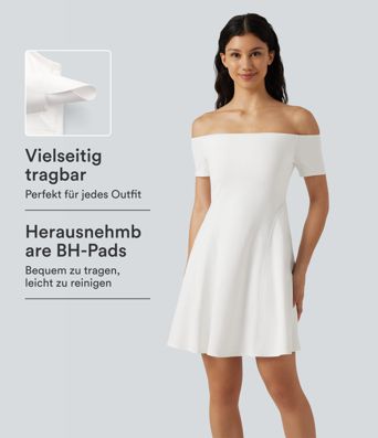 Softlyzero™ Plush - Schulterfreies Minikleid mit kurzen Ärmeln und integriertem BH - B-DD Cups