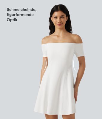 Softlyzero™ Plush - Schulterfreies Minikleid mit kurzen Ärmeln und integriertem BH - B-DD Cups