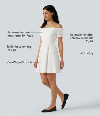 Softlyzero™ Plush - Schulterfreies Minikleid mit kurzen Ärmeln und integriertem BH - B-DD Cups