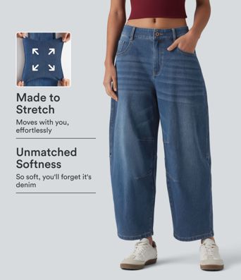Halara Flex™ Low Rise Zipper Pockets Barrel Leg Casual Jeans Halara Flex™ Low Rise Zipper Pockets Barrel Leg Casual Jeans