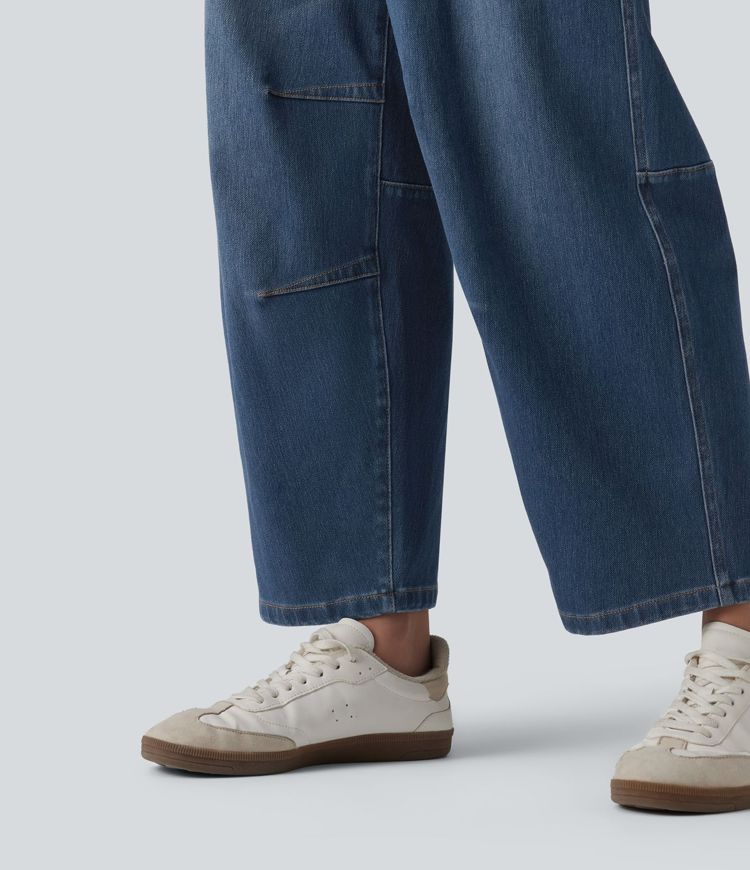 Halara Flex™ Low Rise Zipper Pockets Barrel Leg Casual Jeans Halara Flex™ Low Rise Zipper Pockets Barrel Leg Casual Jeans