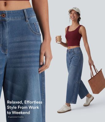 Halara Flex™ Low Rise Zipper Pockets Barrel Leg Casual Jeans Halara Flex™ Low Rise Zipper Pockets Barrel Leg Casual Jeans