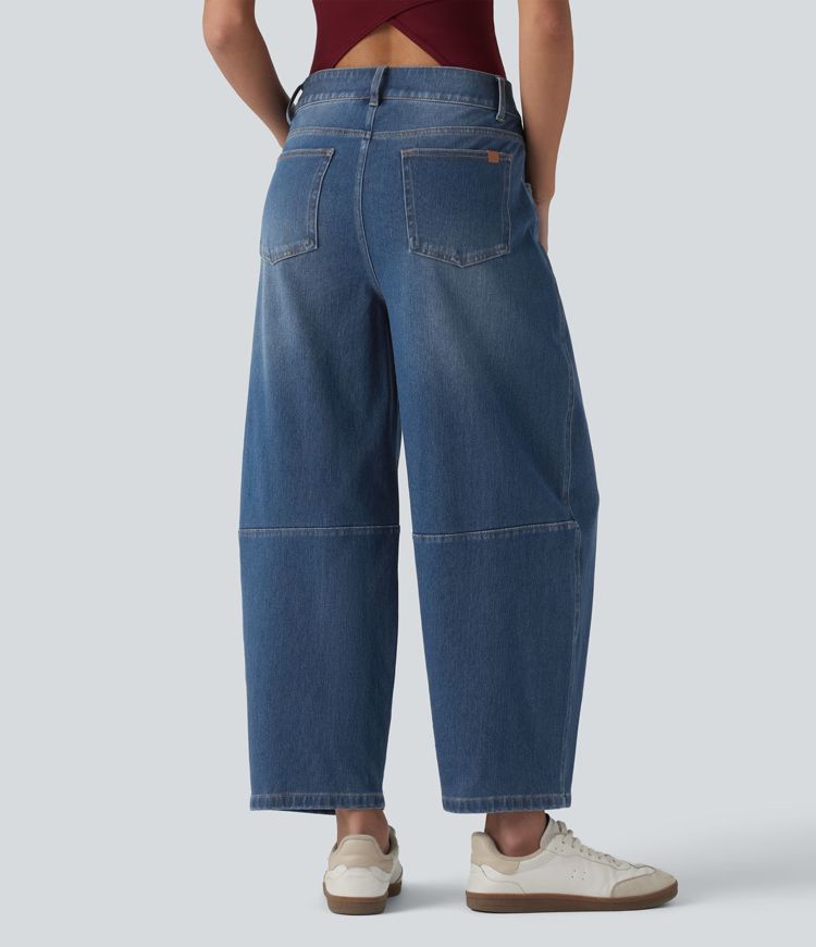 Halara Flex™ Low Rise Zipper Pockets Barrel Leg Casual Jeans Halara Flex™ Low Rise Zipper Pockets Barrel Leg Casual Jeans