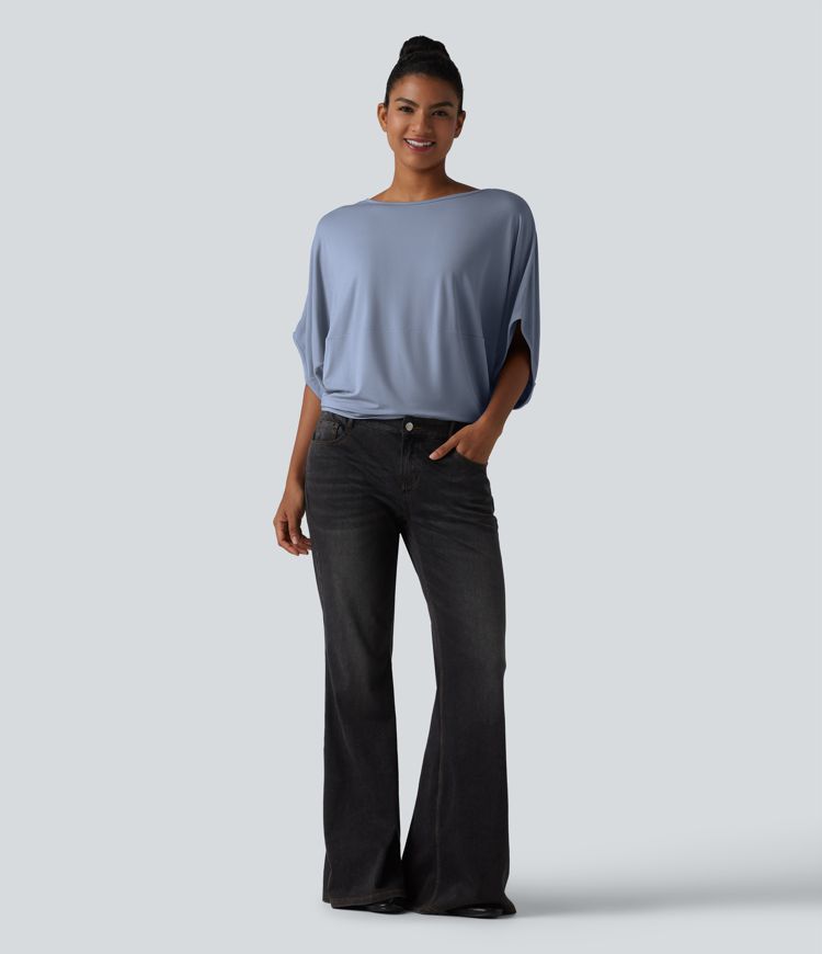 Round Neck Batwing Sleeve Relaxed Casual Top Round Neck Batwing Sleeve Relaxed Casual Top
