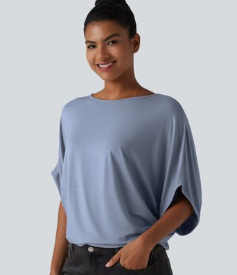 Round Neck Batwing Sleeve Relaxed Casual Top Round Neck Batwing Sleeve Relaxed Casual Top