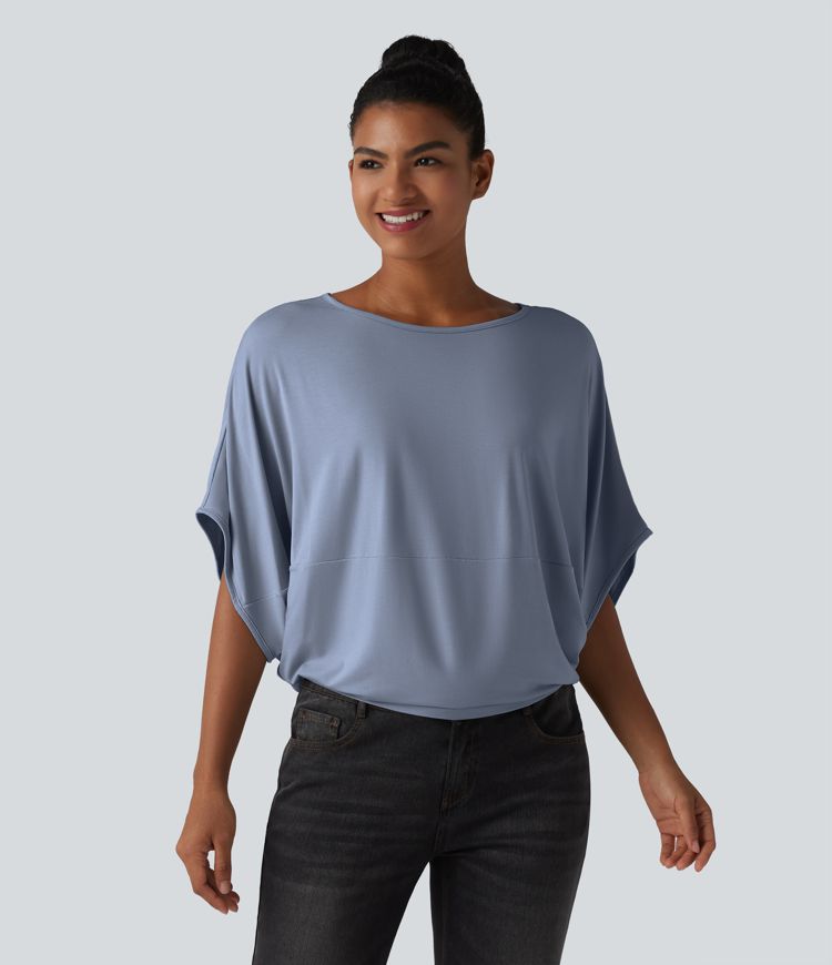Round Neck Batwing Sleeve Relaxed Casual Top Round Neck Batwing Sleeve Relaxed Casual Top