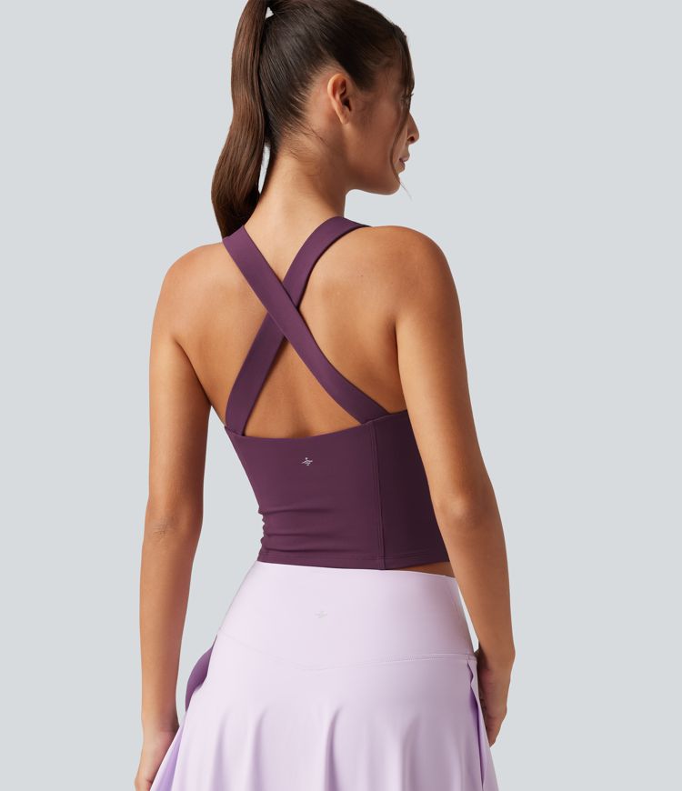 SoftlyZero™ V Neck Built-in-Bra Yoga Tank Top-UPF50+