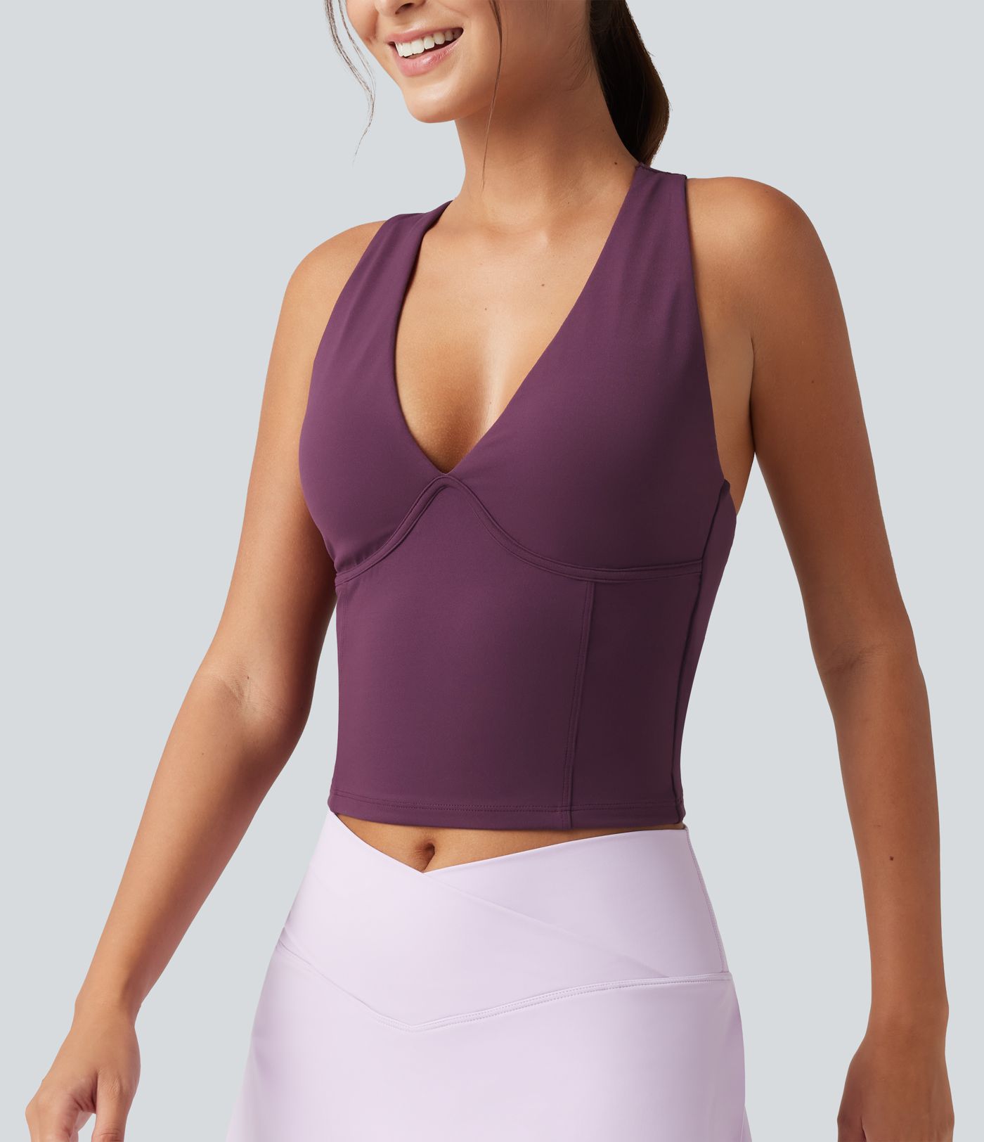 SoftlyZero™ V Neck Built-in-Bra Yoga Tank Top-UPF50+