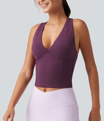 SoftlyZero™ V Neck Built-in-Bra Yoga Tank Top-UPF50+