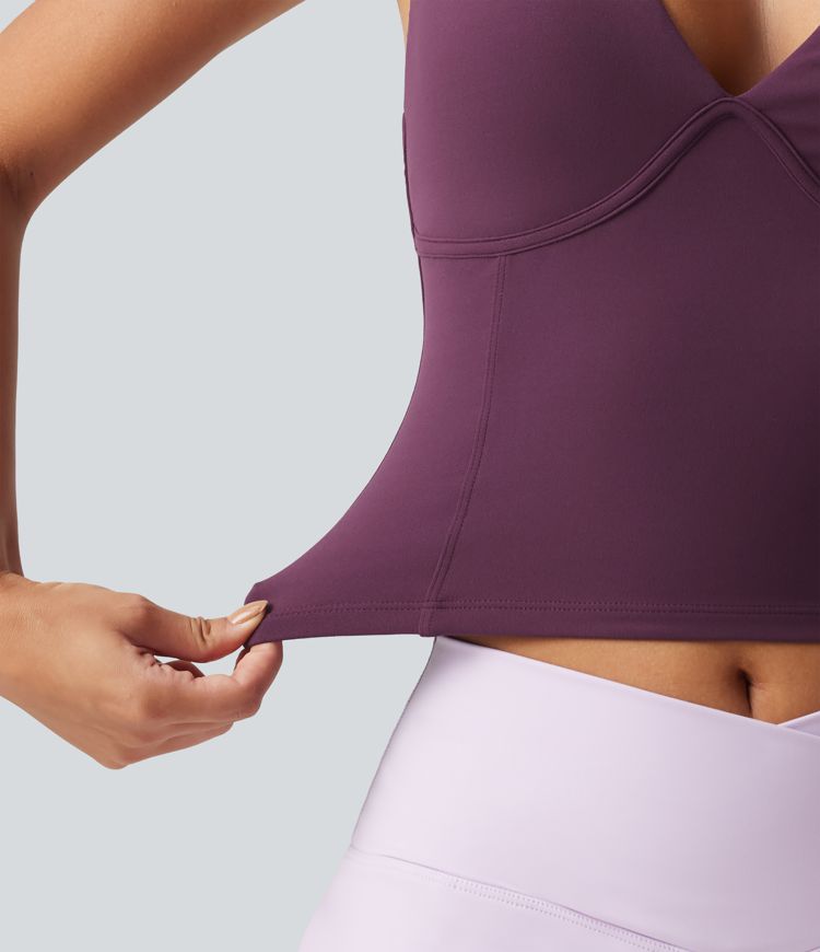 SoftlyZero™ V Neck Built-in-Bra Yoga Tank Top-UPF50+