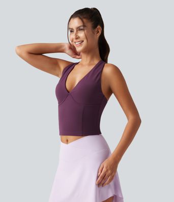 SoftlyZero™ V Neck Built-in-Bra Yoga Tank Top-UPF50+