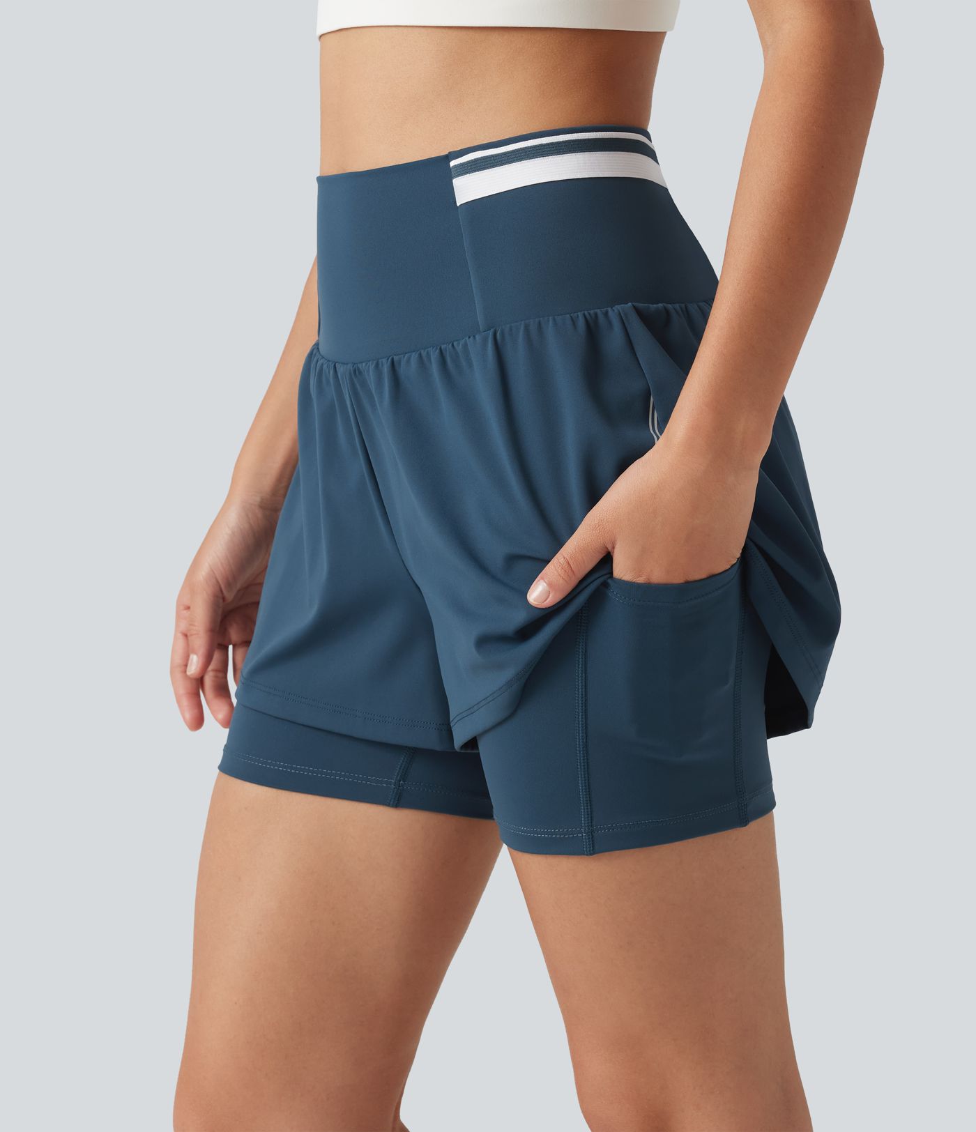SoftlyZero™ Airy Reflective Super High Waisted Tummy Control 2-in-1 Cool Touch Workout Shorts 5'' with Pockets