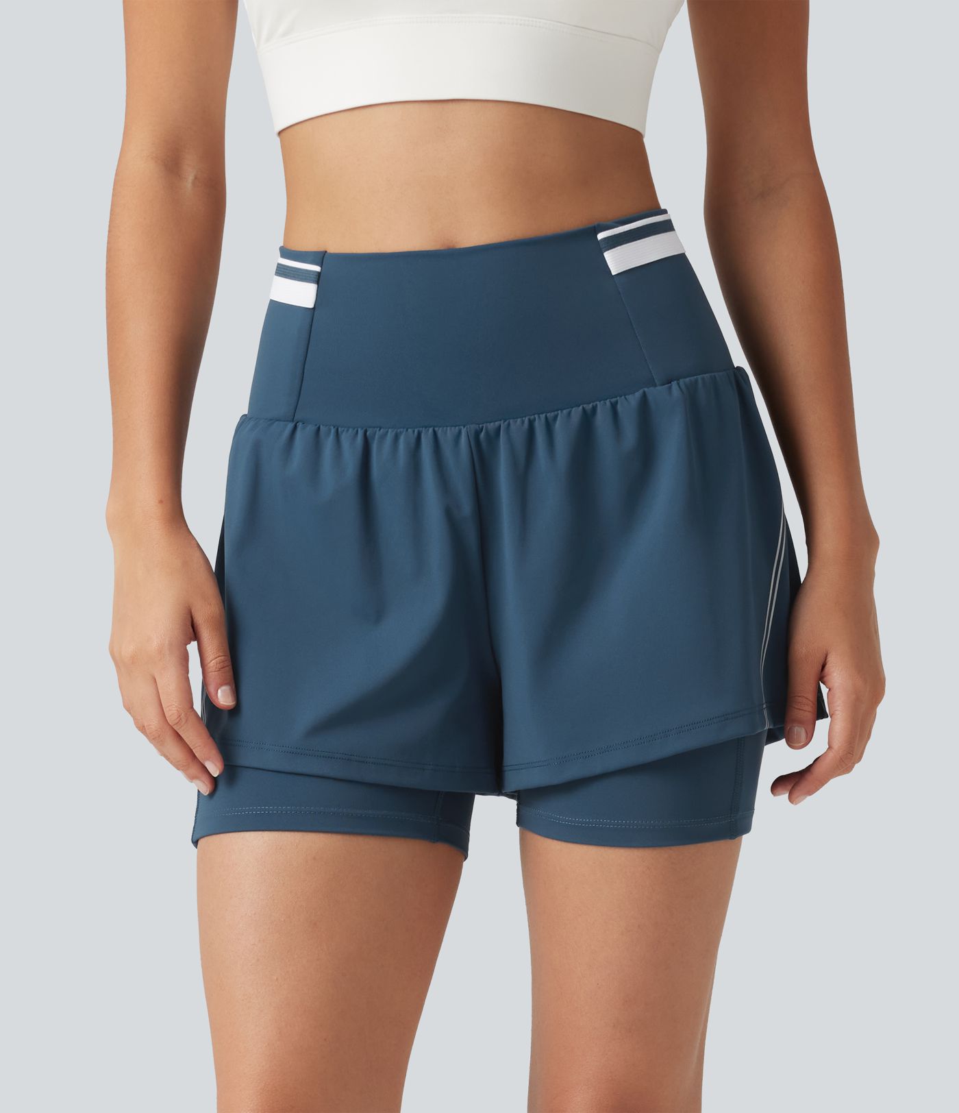 SoftlyZero™ Airy Reflective Super High Waisted Tummy Control 2-in-1 Cool Touch Workout Shorts 5'' with Pockets