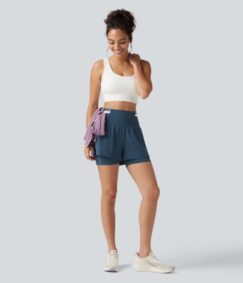 SoftlyZero™ Airy Reflective Super High Waisted Tummy Control 2-in-1 Cool Touch Workout Shorts 5'' with Pockets