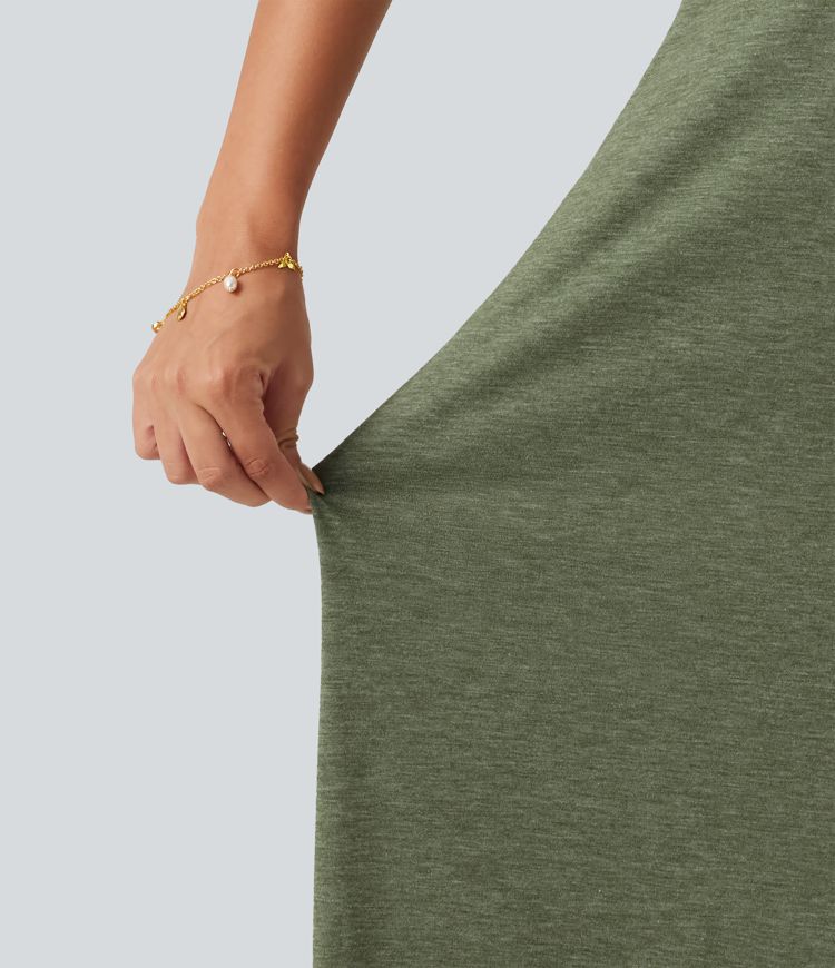 Robe longue décontractée col V style nuisette avec fente et poches