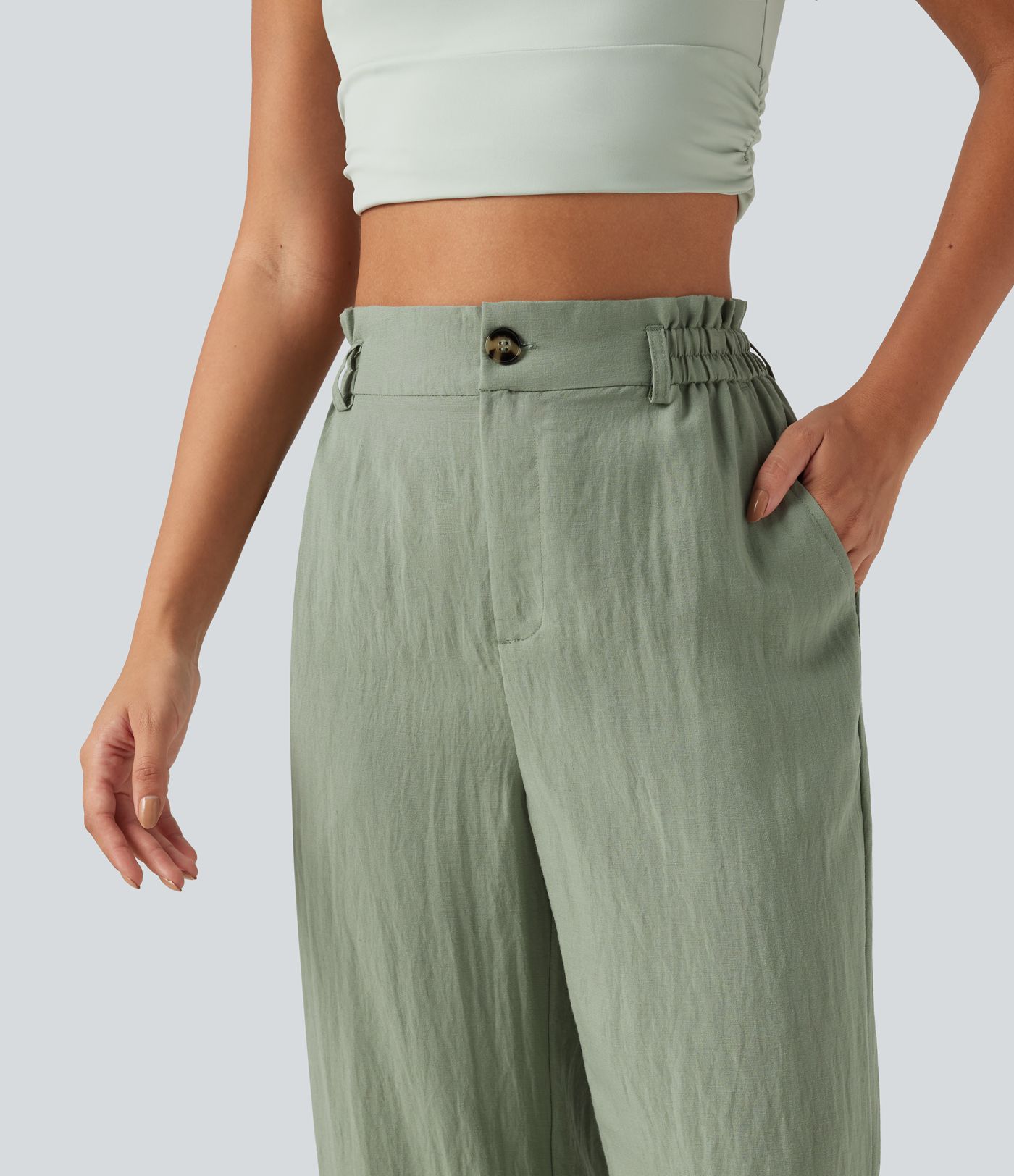 Lässige Hose aus Leinenmischung mit hohem Bund, Seitentaschen und weitem Bein Lässige Hose aus Leinenmischung mit hohem Bund, Seitentaschen und weitem Bein