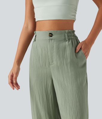 Lässige Hose aus Leinenmischung mit hohem Bund, Seitentaschen und weitem Bein Lässige Hose aus Leinenmischung mit hohem Bund, Seitentaschen und weitem Bein