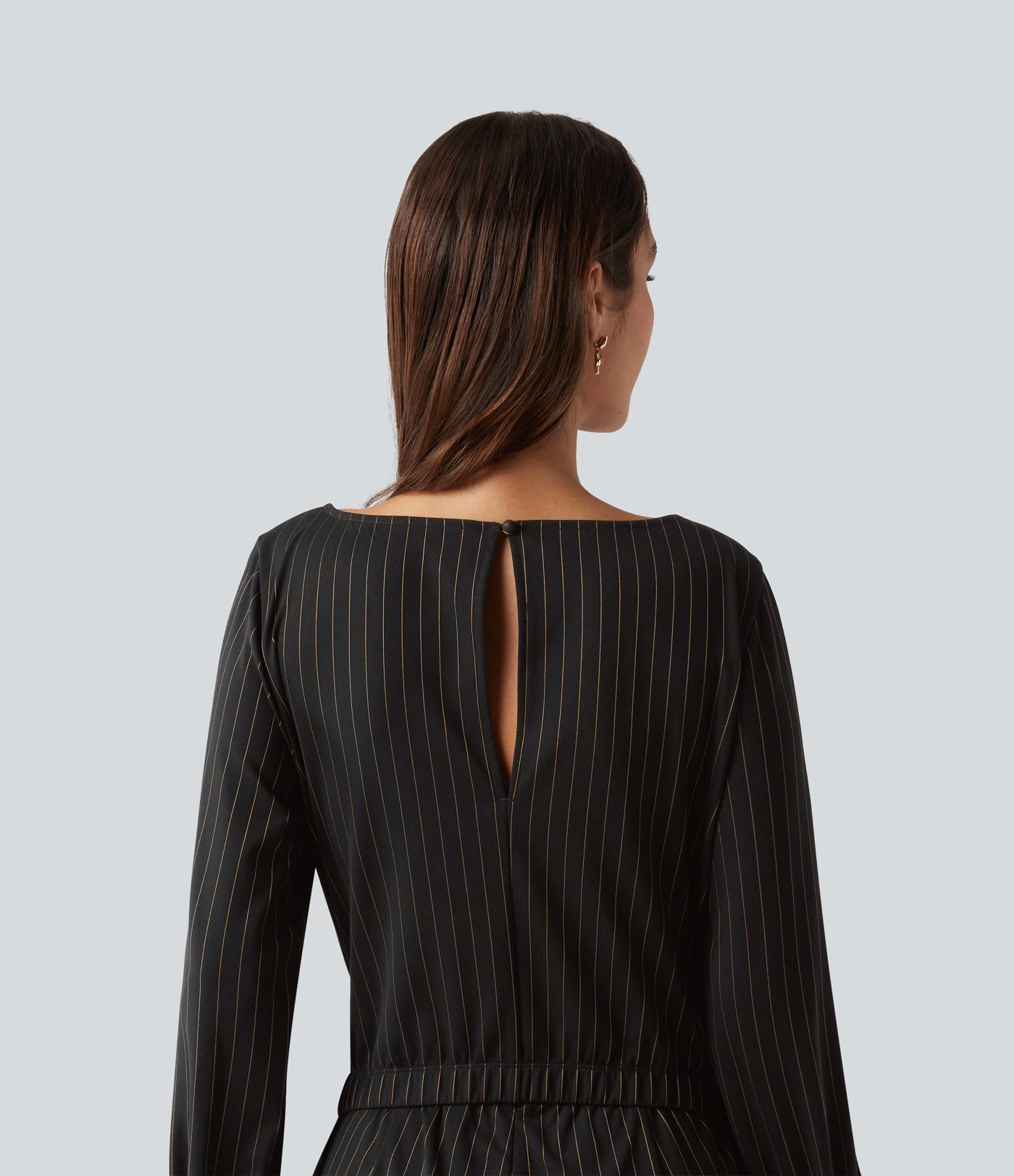 Boat Neck Long Sleeve Tie Side Cool Touch Stripe Work Jumpsuit with Pockets-Easy Peezy Edition Boat Neck Long Sleeve Tie Side Cool Touch Stripe Work Jumpsuit with Pockets-Easy Peezy Edition