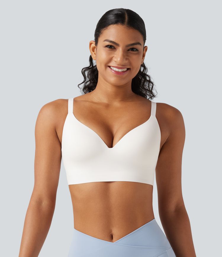 SoftlyZero™ Low Support Deep V Neck Non-Removable Pad Push Up Yoga Sports Bra-UPF50+