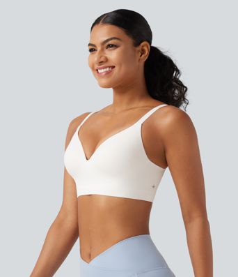 SoftlyZero™ Low Support Deep V Neck Non-Removable Pad Push Up Yoga Sports Bra-UPF50+