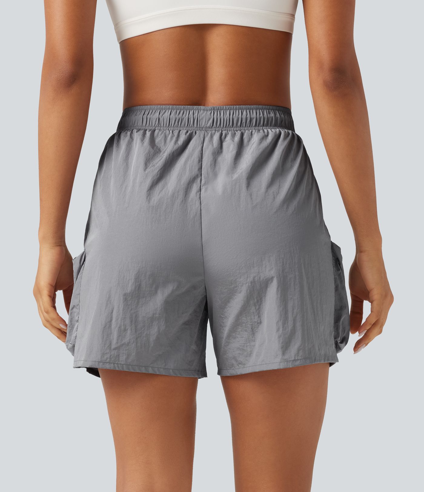 High Waisted Drawstring Workout Cargo Shorts with Pockets High Waisted Drawstring Workout Cargo Shorts with Pockets