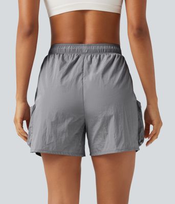 High Waisted Drawstring Workout Cargo Shorts with Pockets High Waisted Drawstring Workout Cargo Shorts with Pockets
