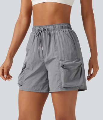 High Waisted Drawstring Workout Cargo Shorts with Pockets High Waisted Drawstring Workout Cargo Shorts with Pockets
