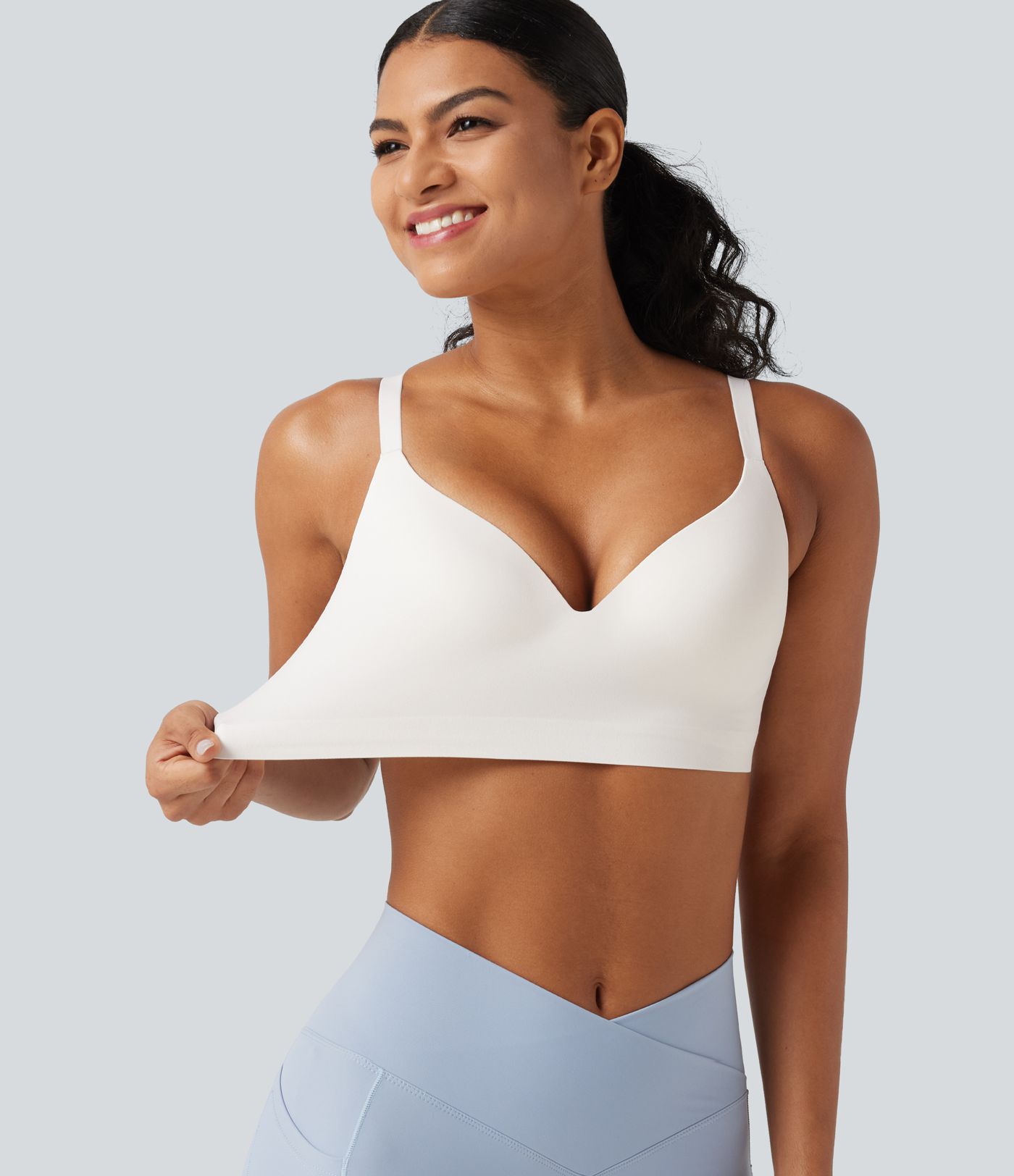 SoftlyZero™ Low Support Deep V Neck Non-Removable Pad Push Up Yoga Sports Bra-UPF50+