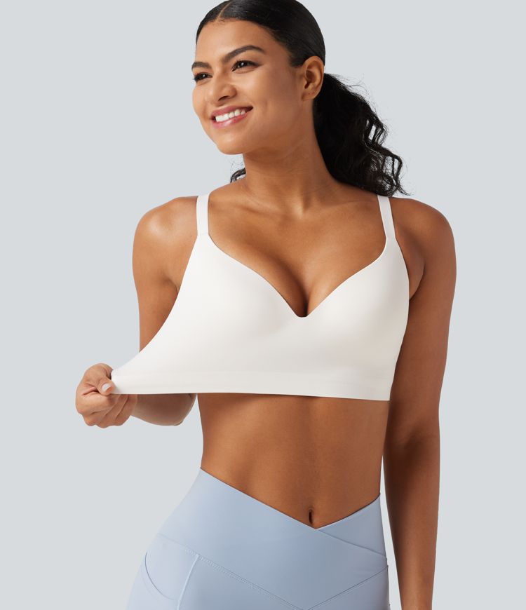 SoftlyZero™ Low Support Deep V Neck Non-Removable Pad Push Up Yoga Sports Bra-UPF50+