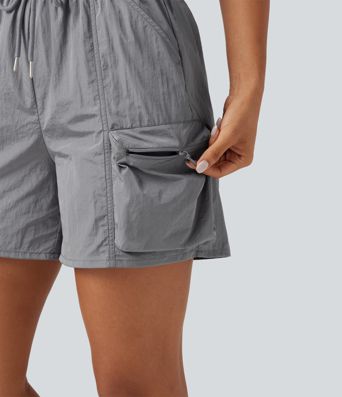 High Waisted Drawstring Workout Cargo Shorts with Pockets High Waisted Drawstring Workout Cargo Shorts with Pockets
