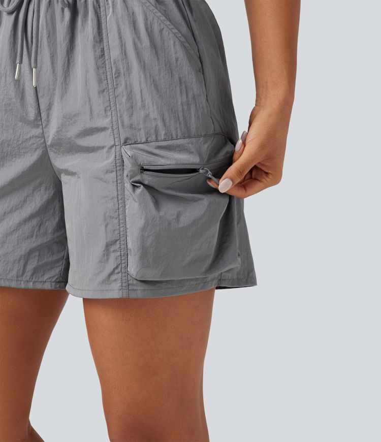 High Waisted Drawstring Workout Cargo Shorts with Pockets High Waisted Drawstring Workout Cargo Shorts with Pockets