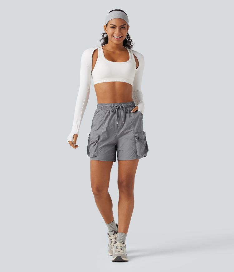 High Waisted Drawstring Workout Cargo Shorts with Pockets High Waisted Drawstring Workout Cargo Shorts with Pockets