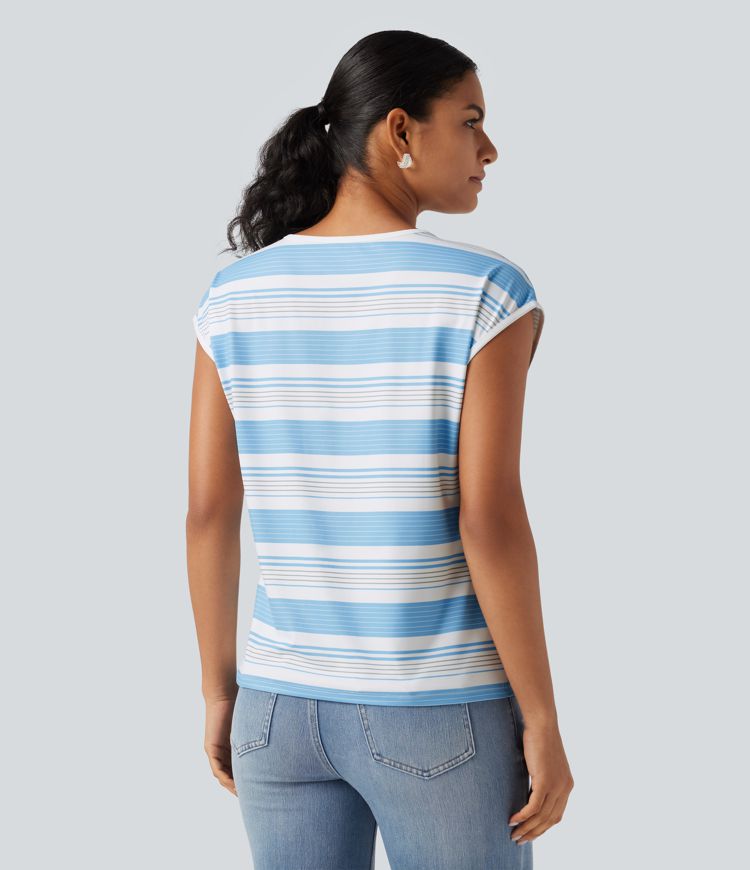 V Neck Short Sleeve Stripe Casual T-Shirt V Neck Short Sleeve Stripe Casual T-Shirt