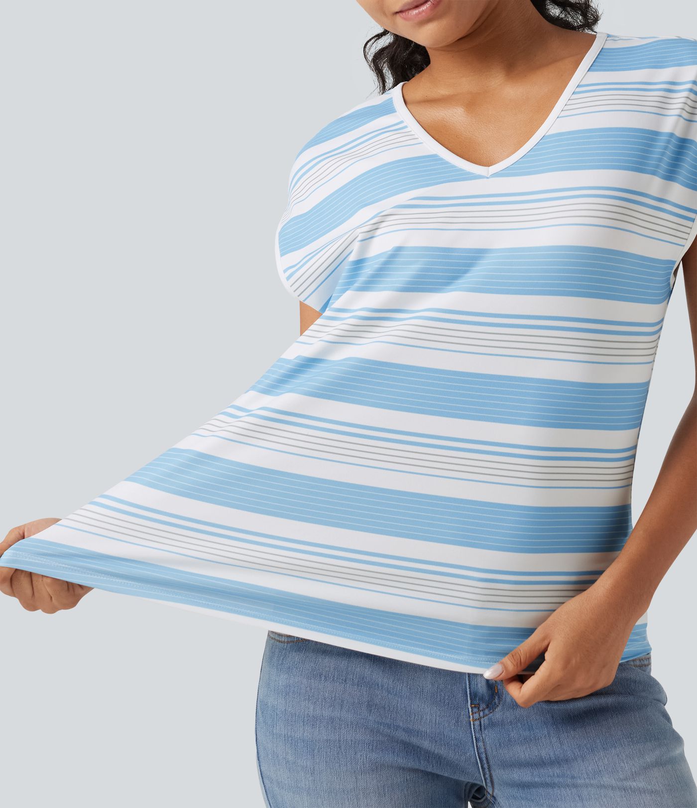 V Neck Short Sleeve Stripe Casual T-Shirt V Neck Short Sleeve Stripe Casual T-Shirt